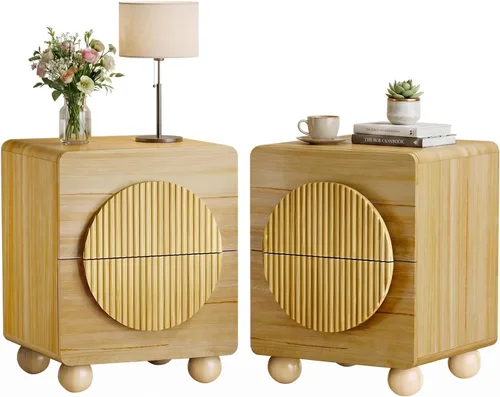 Miniatura 40 de Mesita de noche con 2 cajones de almacenamiento, mesa auxiliar moderna para dormitorio con asa recortada, mesitas de noche grandes para dormitorio