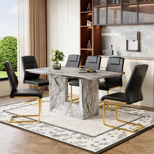 Miniatura 20 de Mesa de comedor negra de 63 pulgadas Mesa de comedor moderna Mesa rectangular de madera con patas en forma de U de alta resistencia Estable