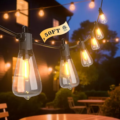 Miniatura 13 de Guirnalda de luces LED para exteriores, 25 pies, impermeables, para patio, con 12+1 bombillas Edison ST38 inastillables, luz colgante blanca cálida