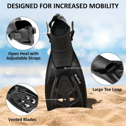Miniatura 6 de Blue Reef Sentinel Snorkel Mask Set, Snorkeling Gear for Adults Set Includes Sentinel Black Mask w/Twin Tempered Glass, Cortes Dry Snorkel, Bay Fins