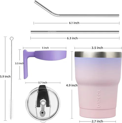 Miniatura 3 de BJPKPK - Taza/vaso de 10 onzas de acero inoxidable con aislamiento, con asa, pajilla y tapa, color puesta de sol pastel Atardecer A-Pastel
