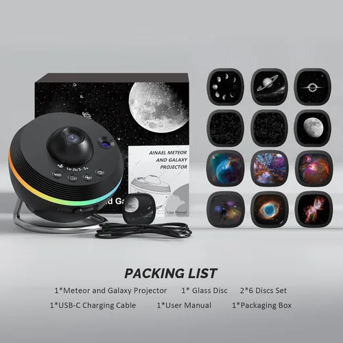 Miniatura 6 de Proyector de galaxia, proyectores de estrellas, planetario para el hogar, techo, cielo estrellado, luz nocturna con tira de luz, proyector de Negro