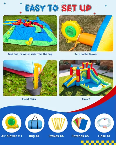 Miniatura 7 de Casa de rebote para niños de 3-6 años, castillo inflable saltarín 9 en 1 con toboganes dobles, trampolín, pared de escalada, piscina de pelotas