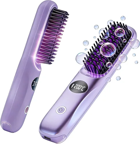 Miniatura 8 de Go Brush Pro 2026 Cepillo alisador de cabello inalámbrico, mini alisador de viaje de calor rápido de 30 segundos con 3 ajustes de temperatura