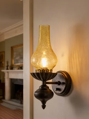 Miniatura 5 de Aplique de pared vintage, lámpara de pared rústica con acabado de bronce antiguo, lámpara de pantalla de vidrio industrial de granja para Ámbar