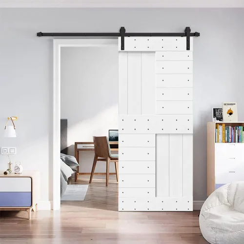 Miniatura 24 de TMS Serie N - Puerta corrediza interior de madera de pino anudada con kit de herrajes deslizantes (32 x 84 pulgadas, blanco)