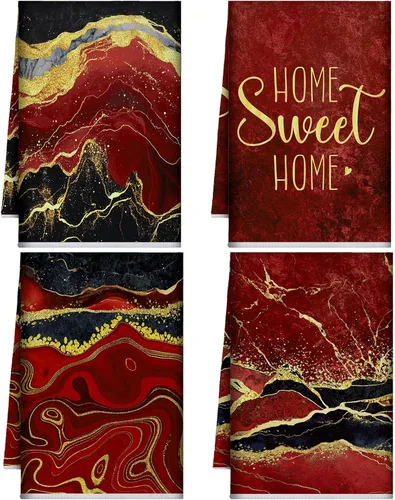 Miniatura 16 de Geyoga 4 piezas de toallas de cocina de Navidad de mármol negro y dorado, toallas de mano para platos absorbentes, paños de lavado de mármol