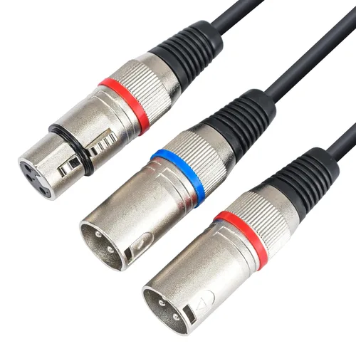 Miniatura 2 de Cable XLR Y-Splitter Cable, Cable de micrófono XLR doble hembra a macho, cable de conexión adaptador de 2 hembra a macho, 2 pies