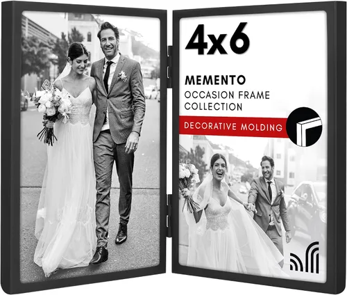 Americanflat Marco de fotos de metal con bisagras de 4 x 6 pulgadas con vidrio inastillable, moderno marco de fotos de metal que muestra dos fotos
