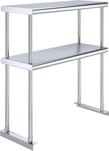 Miniatura 18 de Estante doble de acero inoxidable resistente con certificación NSF de calibre 18 con soportes para cocinas, cuartos de servicio, almacenamiento