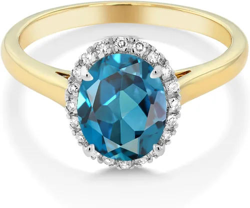 Miniatura 2 de Gem Stone King Anillo de compromiso ovalado de oro amarillo de 10 quilates con piedra natal y halo de diamantes Ovalado de 0.354 x 0.276 in