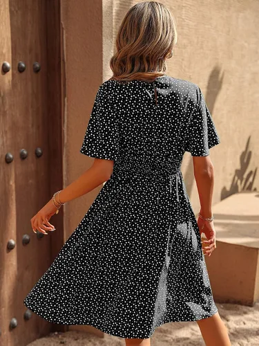 Miniatura 2 de Floerns Vestido midi acampanado con estampado de corazón de confeti y manga de mariposa