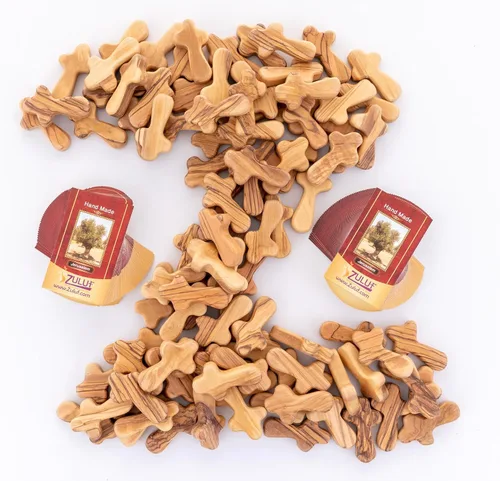 Miniatura 6 de Zuluf 100 cruces pequeñas de madera de olivo de Belén Israel Cruces de bolsillo Viene con 100 certificados de Tierra Santa de 2.4 in / 2.5