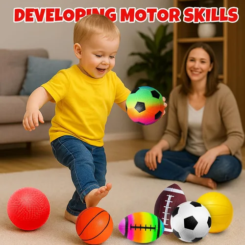 Miniatura 3 de Paquete de 8 pelotas para niños pequeños, pelotas de fútbol de 5 pulgadas, fútbol, baloncesto, pelotas de playa, kickball para juegos al aire libre