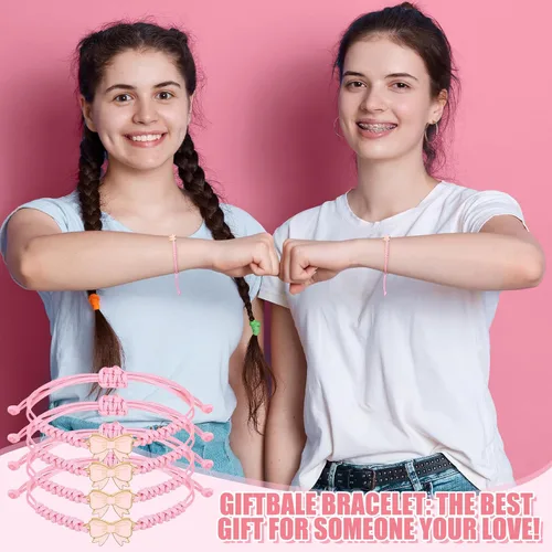 Miniatura 6 de Liliaafar Paquete de 24 Pulseras de Cuerda de Trenza de Lazo Coqueta, Regalo a Granel, Pulseras Ajustables de Cuerda Trenzada para Animadoras, Ideal