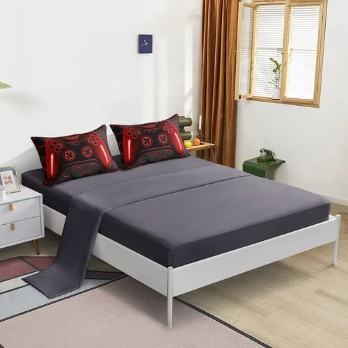 Miniatura 4 de Juego de ropa de cama gaming de 5 piezas tamaño twin para niños, juego de edredón gamer para niños, niñas, adolescentes, 5 piezas de ropa de cama