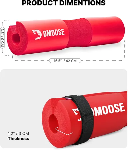 Miniatura 3 de DMoose Fitness Almohadilla de Barra para Empuje de Cadera, Sentadillas y Estocadas - Cojín de Espuma Gruesa Antideslizante para Soporte de Cuello