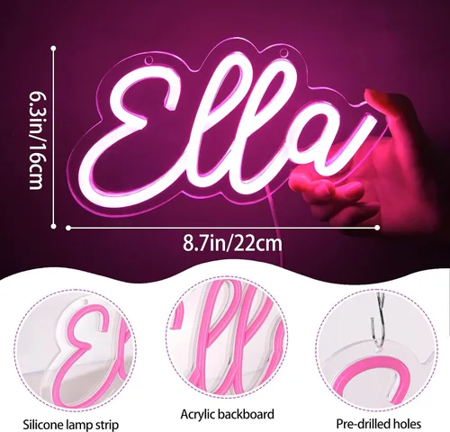 Miniatura 2 de Letrero de neón con nombre de Ella para decoración de pared, luz LED de neón para dormitorio de niños, decoración de fiesta de cumpleaños, letrero