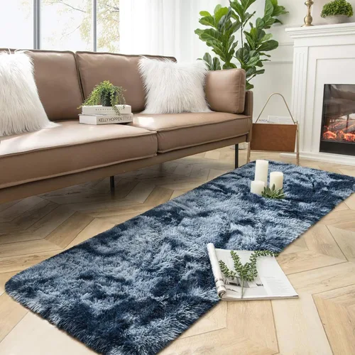 Miniatura 45 de DweIke Alfombras Shag Esponjosas Azules para Dormitorio Sala de Estar, 5x8 Grande Suave Felpa Tie-Dye Azul Cielo para Niñas y Niños, Alfombra Azul