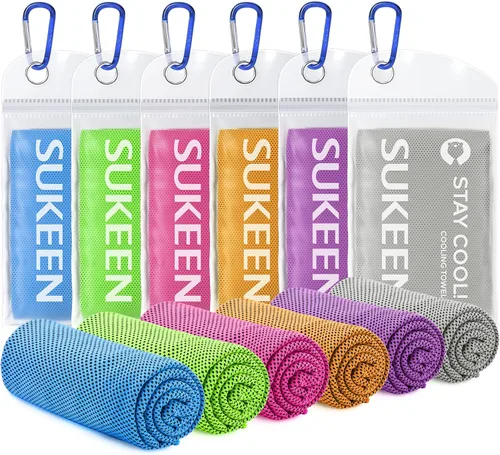 Sukeen Paquete de 6 toallas refrescantes (40 x 12 pulgadas), toallas refrescantes para cuello y cara, trapos de enfriamiento, toallas ligeras y
