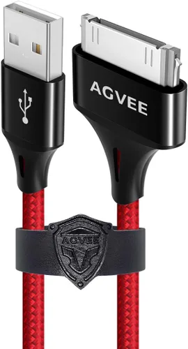 AGVEE - Paquete de 2 cables de carga de 30 pines de 10 pies, cable de carga para iPod Touch 4 3 2 1 Nano antiguo, iPod Classic 3 2 1, iPad 1 2 3 Rojo