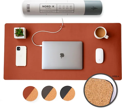 Miniatura 12 de Nordik - Tapete de Escritorio de Cuero de Corcho Organizador de Cables - Gris Plomizo 35 X 17 pulgadas - Tapete Premium Extendido para Mouse