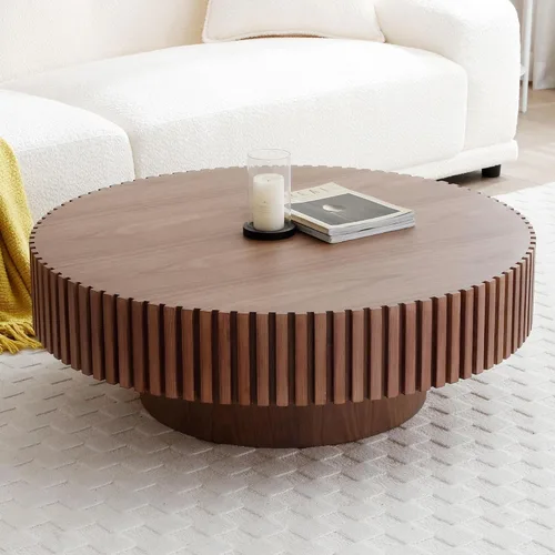 Miniatura 11 de KEVINSPACE Mesa de centro redonda de 35.43 pulgadas para sala de estar, pedestal de madera redonda, mesa de centro para sala, mesa de centro