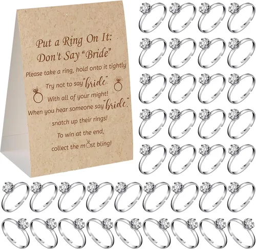Miniatura 17 de Woanger Juego de despedida de soltera con 50 anillos falsos, temática de vegetación rústica, juegos de boda, anillos de compromiso y tarjetas