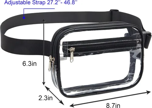 Miniatura 3 de Riñoneras transparentes, bolsa de cintura transparente aprobada para estadios con 3 bolsillos con cremallera, bolsa ligera con correa ajustable