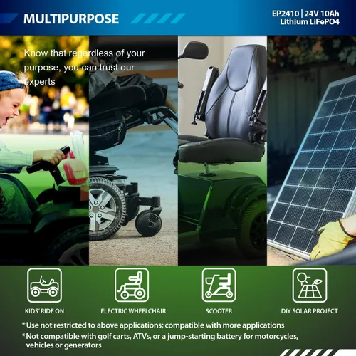 Miniatura 2 de ExpertPower Batería recargable de litio LiFePO4 de ciclo profundo de 24V 10Ah 2500-7000 ciclos de vida y 10 años de vida útil BMS integrado
