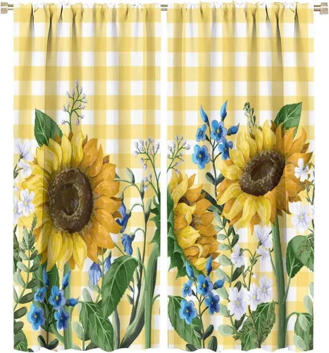 Miniatura 35 de Cortinas opacas con diseño de girasol, rústico, con diseño de girasol, mariposa, verde, amarillo, negro, para niñas, mujeres, dormitorio, sala