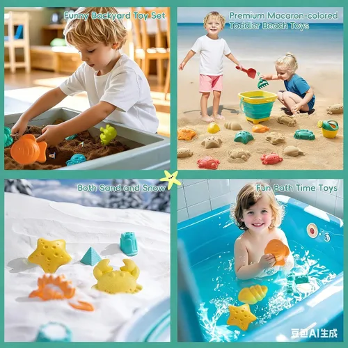 Miniatura 3 de Juguetes de playa para niños, el juego de juguetes de arena incluye pala de cubo de arena plegable y rastrillo de arena para playa, 12 piezas