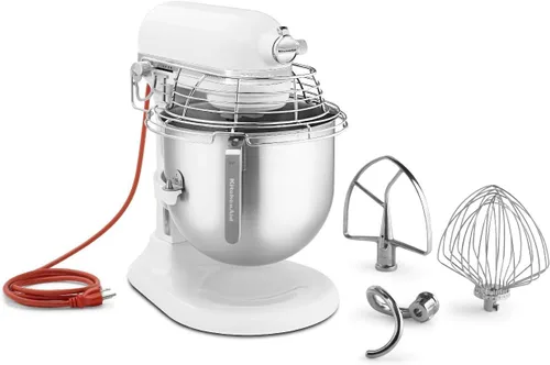 KitchenAid Serie Comercial 8 cuartos Mezclador de pie con protección de tazón de acero inoxidable - KSMC895 Blanco