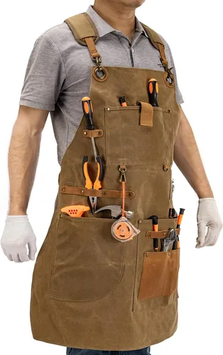 Miniatura 3 de Delantal de trabajo con bolsillos para herramientas, delantal resistente para carpinteros, mecánicos, herreros, carpinteros para regalo