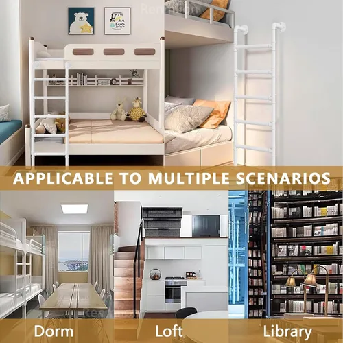 Miniatura 5 de Escalera blanca para litera para cama alta, escalera de hierro forjado para el ático, escalera de metal montada en la pared con kit para el hogar