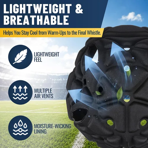 Miniatura 4 de Casco de fútbol con bandera, casco de fútbol de carcasa suave para 7 v7, estilo gorra de rugby, protección acolchada ligera, transpirable, ajuste