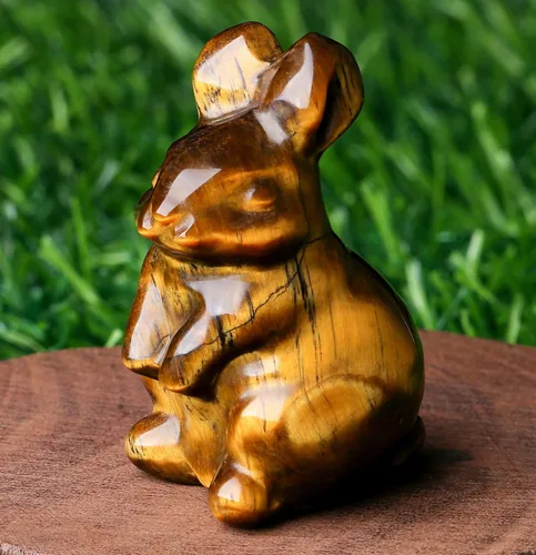 DUQGUHO Conejo Ojo de Tigre Decoración de Cristales Estatua de Conejo de Ojo de Tigre Pulido Natural de Piedras Preciosas Figurines para Decoración