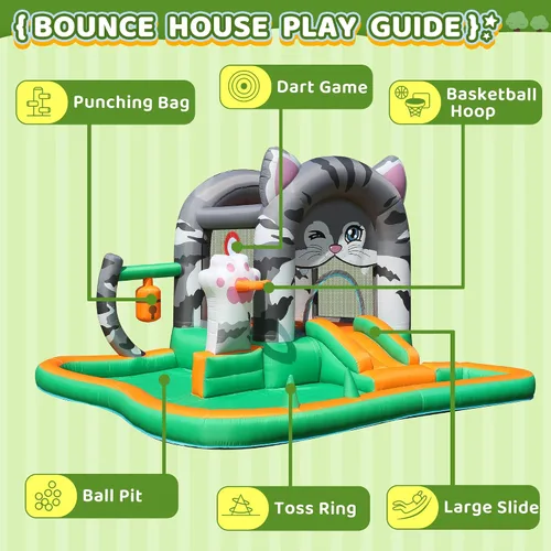 Miniatura 6 de INFLATEFLY Casa inflable de rebote para niños, castillo hinchable con tobogán y soplador, piscina de bolas, aro de baloncesto, juego de dardos