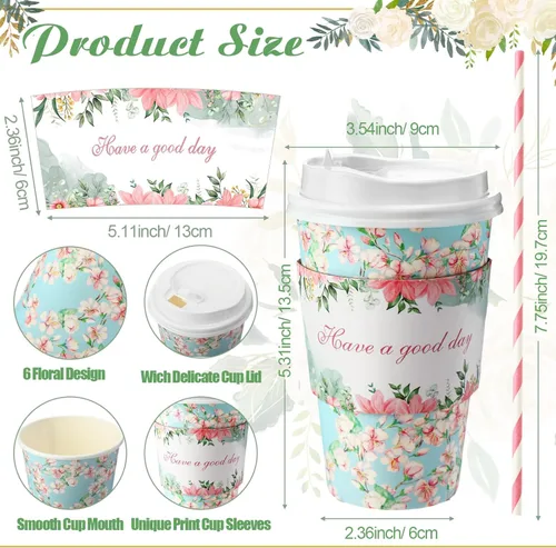 Miniatura 2 de Jingmore Juego de 120 tazas de café de papel desechables de 16 onzas con tapas, fundas para pajitas, vasos de papel para bebidas frías calientes