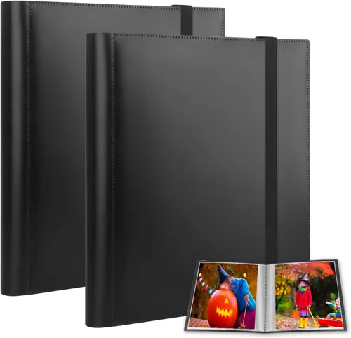 Álbum de fotos de 8 x 10, 8 x 10 pulgadas, álbum de fotos con capacidad para 68 fotos (2 unidades, negro) carpeta de arte para fotos de 8 x 10,