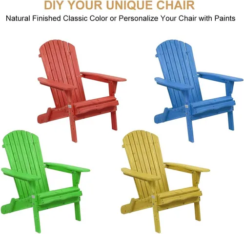Miniatura 7 de VINGLI Juego de 2 sillas Adirondack plegables de madera y juego de mesa, diseño ergonómico para fogata, tumbona plegable para patio al aire libre