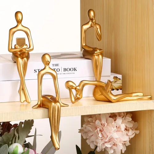 Miniatura 9 de CYYKDA Decoración para estantería Estatua del pensador negra Figuras Set de 4 - Decora tu hogar, oficina o estantería con esculturas de arte