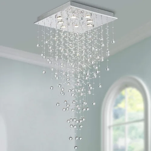 Miniatura 10 de Bestier - Candelabro dorado moderno de cristal cuadrado con gotas de lluvia, iluminación pareja para montaje; lámpara LED colgante con montaje