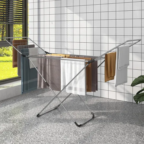 Miniatura 2 de Tangkula Escurridor de ropa plegable, estante de secado de ropa de aluminio ligero con alas ajustables, 20 rieles de secado, colgador de lavandería