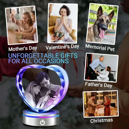 Miniatura 4 de Foto de cristal 3D personalizada, regalos personalizados para mujeres, mamá, marco de fotos de cristal, regalos de aniversario personalizados