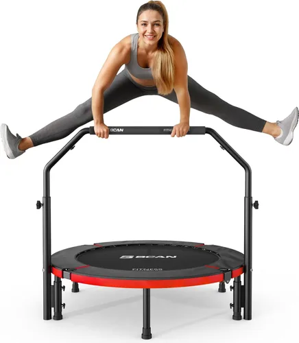 Miniatura 12 de BCAN SP3 40"/48" Foldable Mini Trampoline, Rebounder Trampoline for Adults, U/T Adjustable Foam Handle, Exercise Rebounder for Adults Indoor/Garden
