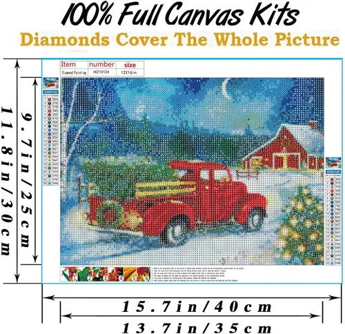 Miniatura 4 de RUIHA Kit de pintura de diamantes de Navidad, kit de arte de diamantes de invierno para adultos, pintura 5D de camión rojo con taladro completo