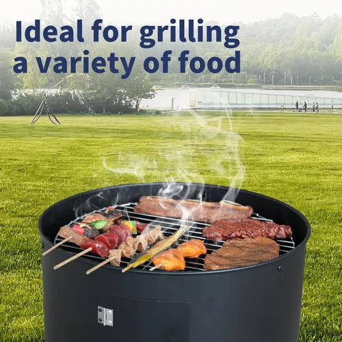 Miniatura 2 de Ahumador vertical de carbón de 16 pulgadas, mini parrilla de barbacoa, hoguera, 3 en 1 con termómetro integrado, ventilación de aire ajustable