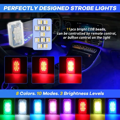 Miniatura 2 de 4 piezas de luces LED estroboscópicas inalámbricas con mando a distancia, 8 colores, 10 modos de iluminación, luz trasera para bicicleta recargable