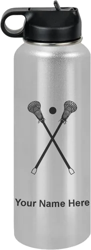 Miniatura 14 de LaserGram Botella de agua personalizada, palitos de lacrosse, acero inoxidable de doble pared aislada al vacío con popote superior, regalo grabado